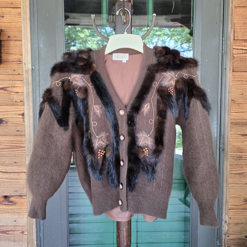 Belldini Brown Cardigan with Black Fur Accents